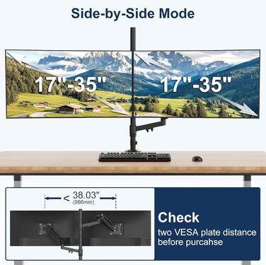 Підставка для монітора STANDOPIA на 2 монітори, 17-40 дюймів, 12 кг, регулювання висоти, нахил, поворот, VESA 75/100 мм