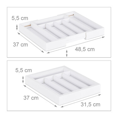 Relaxdays White Bamboo Cutlery Box, Adjustable
