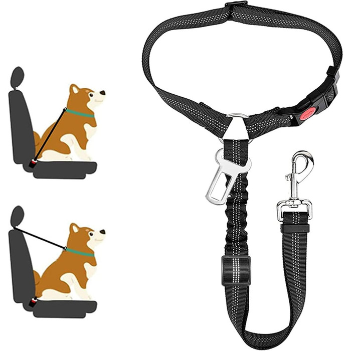 Автомобільний нашийник для собак, регульований, нейлон, безпечний, чорний, для подорожей та прогулянок