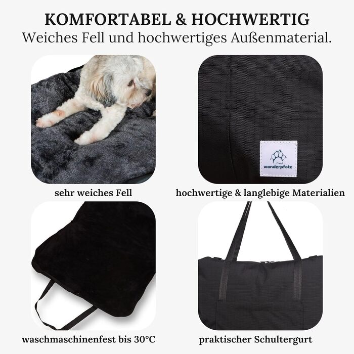 Ортопедичне собаче ліжко Wanderpfote для подорожей – зручне та сертифіковане ліжко для собак (M, Чорний)