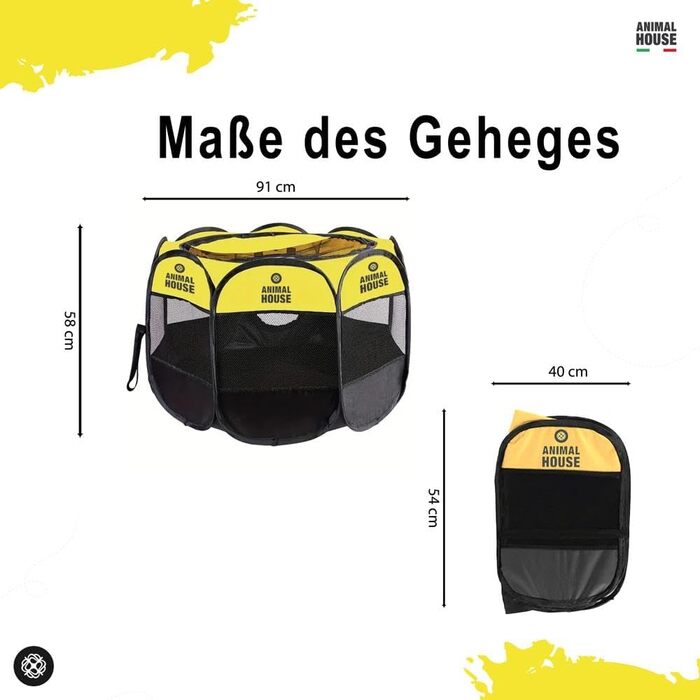Складний водовідштовхуючий забірчик для цуценят, собак, котів та кроликів Animal House: портативний, для дому, 74x74x43 см (жовтий)