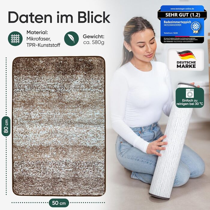 Килимок для ванної кімнати 50x80 см, антиковзаючий - килимок для ванної кімнати, великий, пральний | Високоякісні килимки для ванної кімнати, килими, підлоги для ванної кімнати, килимки для душу для ванної кімнати, душу та інше | чорний (50 x 80 см, Бежев