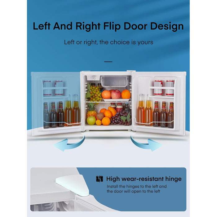 Міні-холодильник E 46L з відділенням для льоду, 42 dB, регулювання температури, енергозберігаючий, знімний дверний анфаз, для кухні, офісу, спальні, готелів та маленьких квартир (білий)