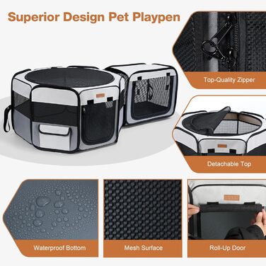 Складаний вольєр для цуценят та котів 120x40 см - 2-в-1, сірий та білий, для дому та вулиці, з сумкою для перенесення, для кошенят, цуценят та дрібних тварин