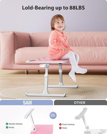 SAIJI Підставка для ноутбука на ліжко - регульована висота, складний столик для дивану/підлоги, для роботи/навчання/читання/їжі, підходить для ноутбуків до 17 дюймів (52*30 см), Рожевий