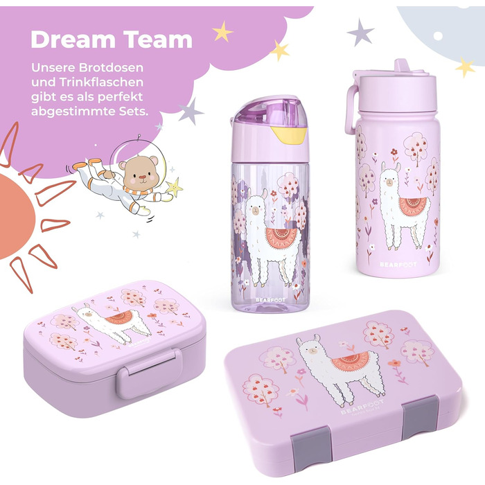 Дитяча термопляшка Bearfoot з нержавіючої сталі з трубочкою 400 мл - BPA free, без витоку, для дівчаток та хлопчиків, для школи та садочка (Лідія - Лама)