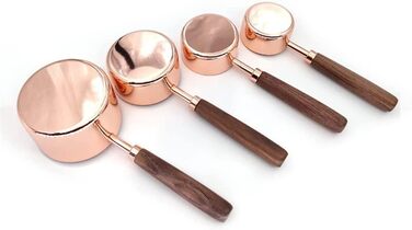 FBHappiness 4-Piece Stainless Steel Measuring Spoon Set with Walnut Handle, Copper Measuring Cup Set for Baking and Cooking