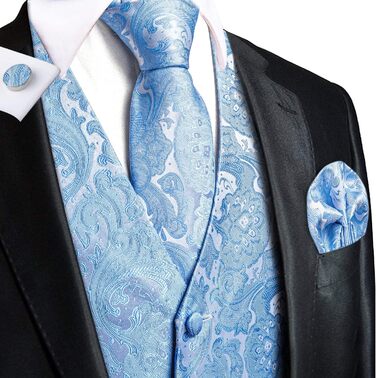 Жилет чоловічий Hi-Tie вінтажний з коміром, однобортний, без рукавів для весілля, офіційних заходів (Blaues Paisley, L)