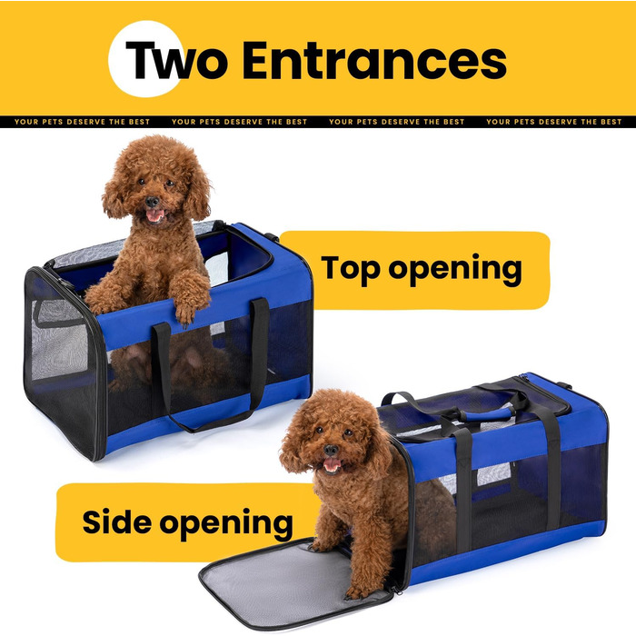 Транспортна переноска для котів Conlun, м'яка переноска з сіткою з 4 сторін, підходить для перевезення в літаку, для кошенят та невеликих котів до 6 кг, складана переноска для собак, (51x31x31 см, блакитна)