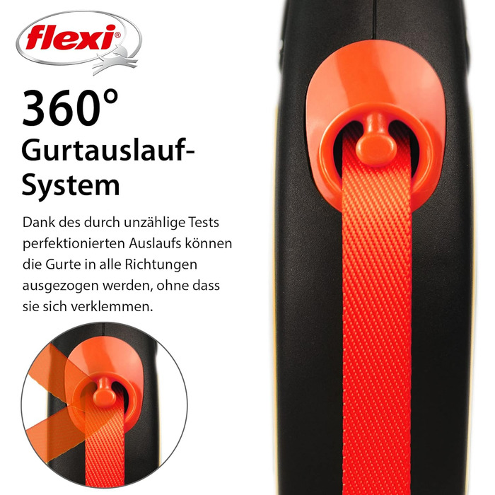 Еластичний повідок Flexi Neon M, 5 м, чорний/неоновий помаранчевий, світловідбиваюча поверхня, для собак до 25 кг