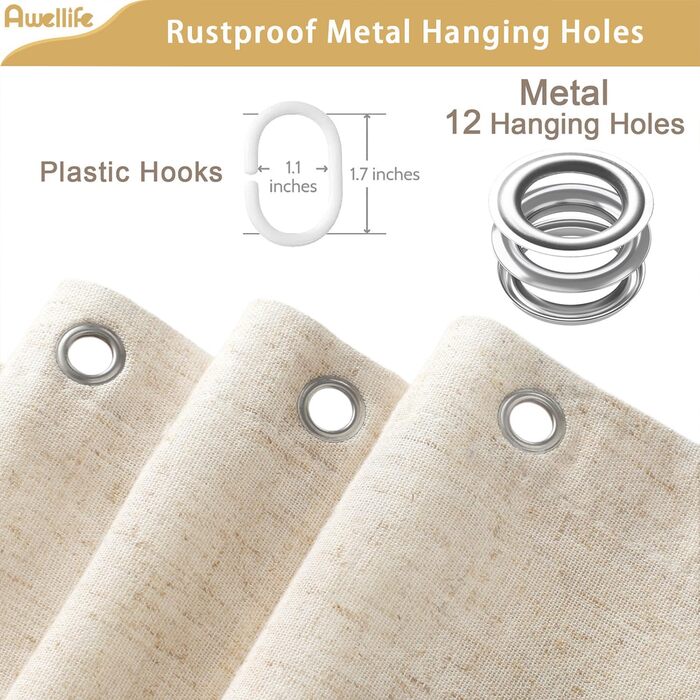 Драпіруваний душовий завіс Awellife з льону, стиль бохо, для ванної кімнати, 183x183 см