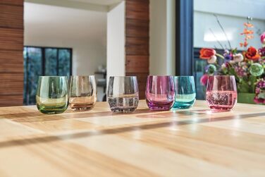 LEONARDO HOME Sora Drinking Glasses (Set of 6) • Colorful Water Glasses (360 ml) • 6 Colors • Dishwasher-Safe & Durable • Multicolored Glasses for Home, Restaurants & Parties • Juice Glass Sora • 047289