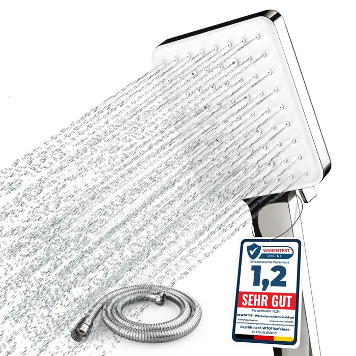 Набір для душу Newentor з шлангом 1,5 м, високий тиск, 6 режимів, срібляний (душова лійка, позолочений шланг)