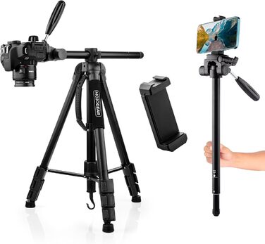 Штатив відео MOJOGEAR 140 см з тримачем для смартфона - штатив для камери/DSLR/телефона з алюмінію, з кульковою головкою, швидкознімною платформою, сумкою (SAB234)