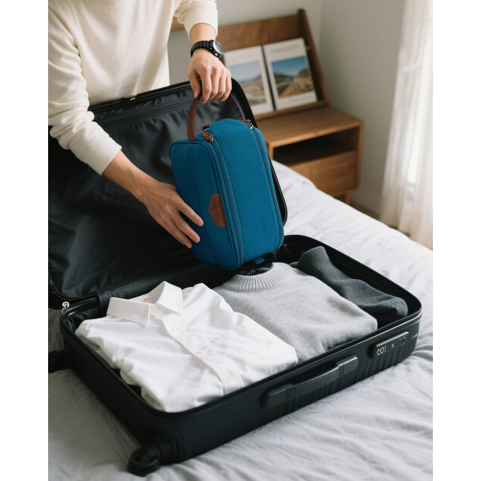 Чоловіча дорожня косметичка ECOHUB, водонепроникна, з великим відділенням та відділенням для мокрих речей, з переробленого PET, з двома блискавками, для подорожей (блакитно-зелений)