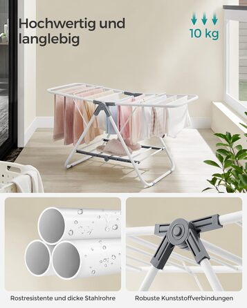SONGMICS Сушарка для білизни складна, металева, з 2 крилами, 44 x 101 x 54 см, білий, LLR504W01