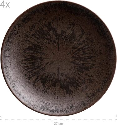 MÄSER Metallic Bronze, 12-piece tableware set for 4 people with a noble, glossy glaze, plate set with dinner plates, soup plates, and dessert plates made of high-quality ceramic stoneware, brown.