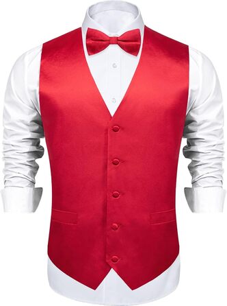 Жилет з атласу DiBanGu для чоловіків з краваткою та булавкою на лацкан, костюмний, для весілля, вечірки (L, Червоний)
