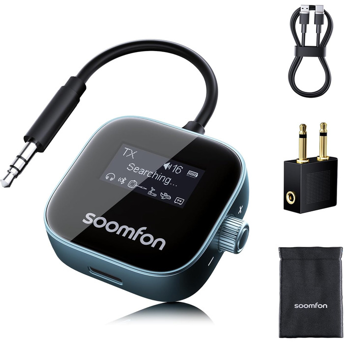 SOOMFON Bluetooth 5.3 Передавач/Приймач 2-в-1: Адаптер для телевізора, фітнесу, навушників (Airpods) з дисплеєм та акумулятором
