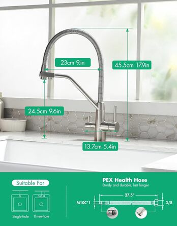 Змішувач кухонний з висувною лійкою, 360° поворот, щіткове золото, для кухні