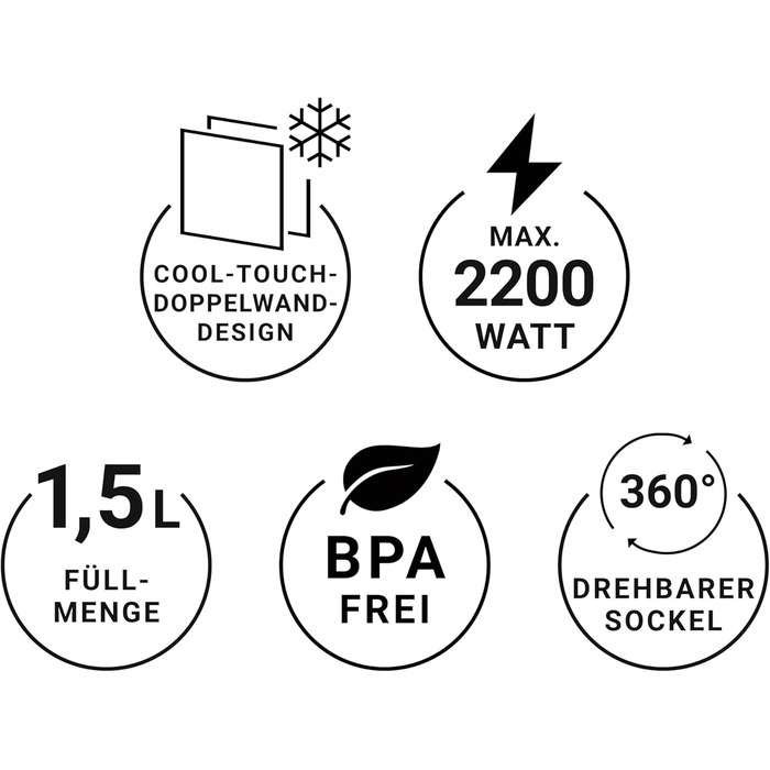 Електричний чайник з подвійними стінками Nordic Grey, 1.5 л, бездротовий, 2200 Вт, 360° обертання