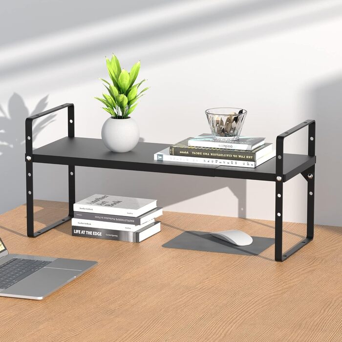 iPEGTOP Pull-Out Shelf, 2 Pack, Heavy-Duty Steel, Adjustable Height, for Home, Office, Pantry, Kitchen, Countertop, Size L, Black