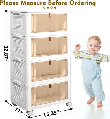 Plastic Storage Containers and Boxes Organizer with 4 Tiers, Stackable with Lids for Bedroom, Living Room, Kitchen, Office, Foldable Containers 23Qt 4-Tier
