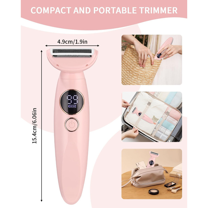 Електричний жіночий тример 5-в-1 для тіла, бікіні, брів та носа, з USB-станцією, білий (рожевий)
