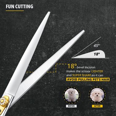 Професійна ножиця для грумінгу собак та котів Dream Reach 8 дюймів, 440C нержавіюча сталь, ергономічна ручка, регульований гвинт