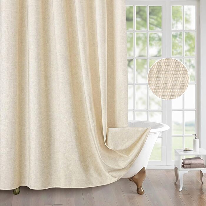 Штора для ванної кімнати льон з металевими кільцями, бежева 182x182 см - Водонепроникний текстильний комплект для ванни