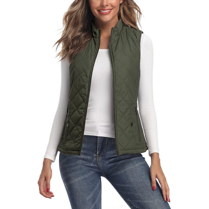 Жіноча легка куртка Longking з блискавкою, без рукавів, топ, кофта, для активного відпочинку (L, хакі)