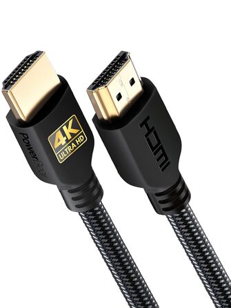 Кабель HDMI PowerBear | Висока швидкість, нейлонова обплітання, золоті коннектори, 4K, 60Hz, ARC, CL3, для ноутбука, монітора, PS5, PS4, Xbox One, Fire TV, Apple TV, 0.3 м