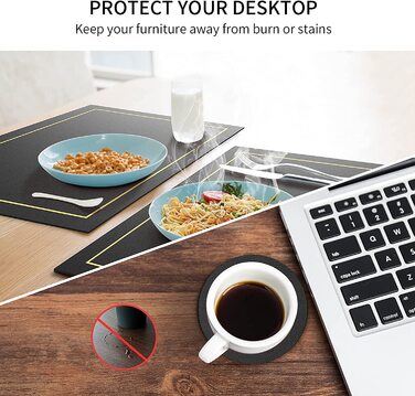 RIWNNI Placemats PU Leather 6-Piece Set, Placemats and Coasters Set, Washable Leather-Look Placemats, Waterproof Non-Slip Heat-Resistant Faux Leather Table Placemats, 41x31cm Table Mat, Light Gray