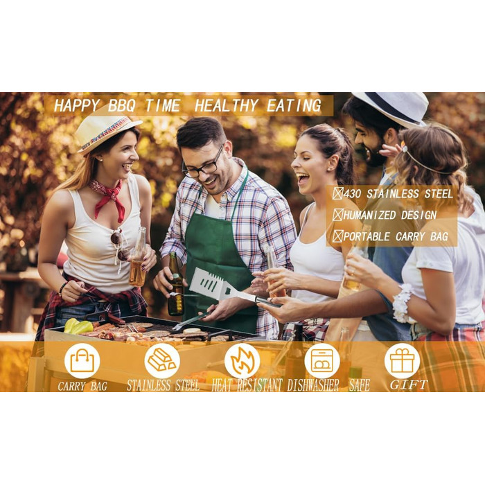 Набір гриль-посуду ZWMYF з нержавіючої сталі, 6 предметів. Професійний набір для барбекю з сумкою. Інструменти для грилю для чоловіків та жінок, кемпінгу, саду.