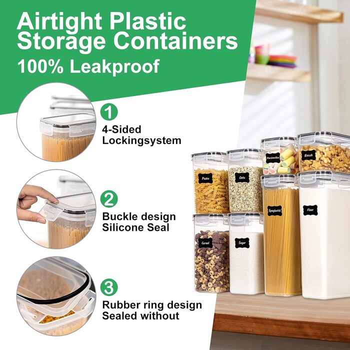 Набір контейнерів для зберігання продуктів, 20 шт., BPA Free, з кришкою (2,8L, 2L, 1,4L, 0,8L, 0,52L)