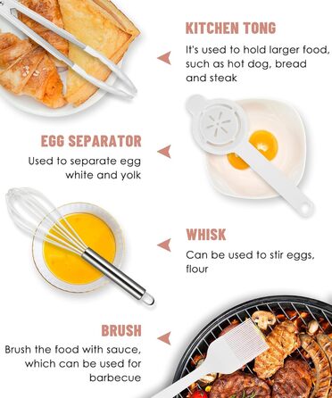 Набір кухонного силікону 12 шт., BPA-free, для антипригарного посуду, до 200°C, з підставкою, зелений (білий)