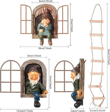 Thyle 4-Piece Garden Gnome Outdoor Tree Hugger Gnome Fairy Statue Elf Out The Door Resin Figure Hanging Ladder Decoration Tree Faces Decor Outdoor for Patio Yard Lawn