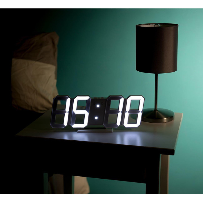 Lunartec Digital Clock Wall: Digital Jumbo LED Table & Wall Clock, 3D, Alarm Clock, Dimmable, 28 cm (Digital Clock for Placement, 3D Clock, Illuminated)