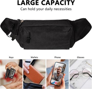 Гірчатка на пояс для жінок та чоловіків, водонепроникна сумка на стегно з багатьма кишенями для спорту, подорожей, бігу, походів, велоспорту, чорна