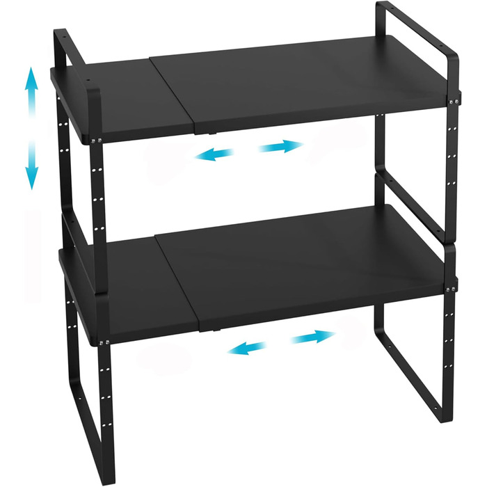 iPEGTOP Pull-Out Shelf, 2 Pack, Heavy-Duty Steel, Adjustable Height, for Home, Office, Pantry, Kitchen, Countertop, Size L, Black