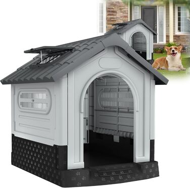 Будка для собак HENGMEI XL з пластику, 79.5×70.5×78 см: водонепроникна, ізольована, з піднятим дном та козирком
