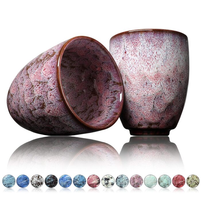 Келихи для кави та чаю Ganzoo з кераміки, набір 2 шт., 200 мл, унікальний дизайн з родохрозитом