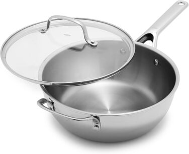 Набір кухонного посуду OXO Agility Tri-Ply з нержавіючої сталі (13 предметів): каструлі, сковорідки, ковшик. Сумісний з індукцією, антипригарне покриття без PFAS, рівномірний нагрів (3.5 л, нержавіюча сталь)