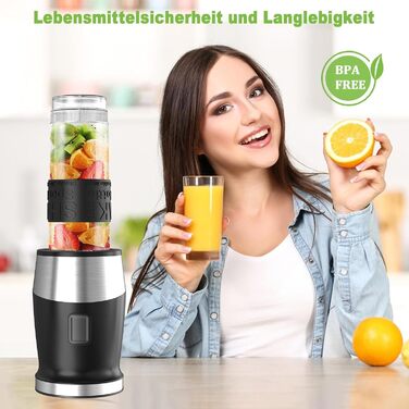 500W Stainless Steel Portable Blender - Smoothie & Shake Maker with BPA-Free Tritan Bottles