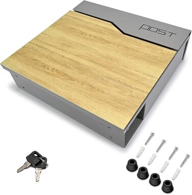 Поштова скринька Verda Anthracite з газетницею, порошкове покриття AkzoNobel, 2 ключі, табличка з іменем, персоналізована, дизайнерська настінна поштова скринька з нержавіючої сталі (срібло з виглядом дерева)