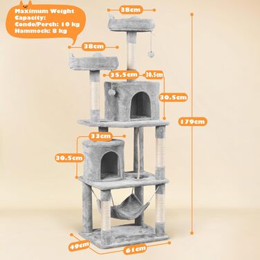 Котячий будиночок Yaheetech XL з когтеточкою, сірий, 179 см