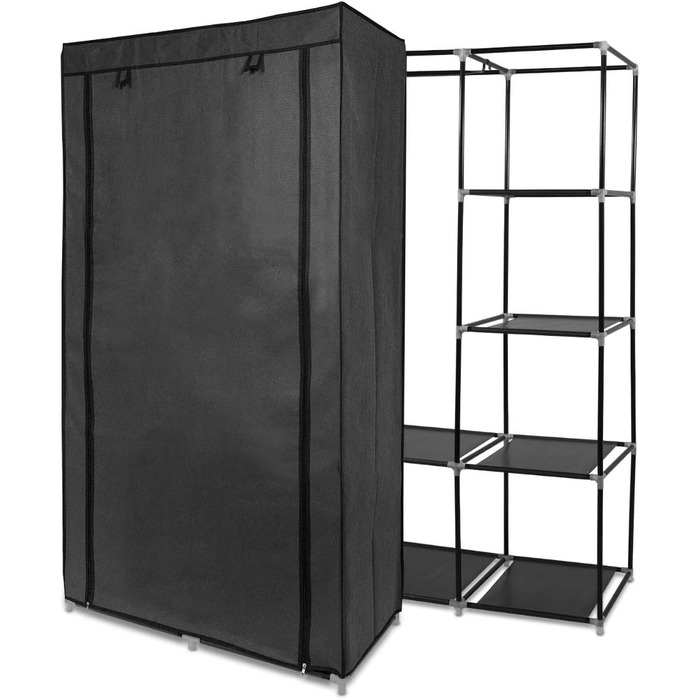 Navaris Fabric Wardrobe with Clothes Rail - Folding Wardrobe 88x170x45cm with Rail - Large, Stable Closet - Foldable Fabric Wardrobe made of Nonwoven Fabric in Light Grey (Anthracite)