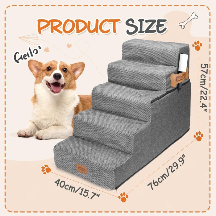 Сходинки для собак Nobleza – 3 та 5 сходинок, пандус для тварин, килимок для видалення ворсу, для собак та котів