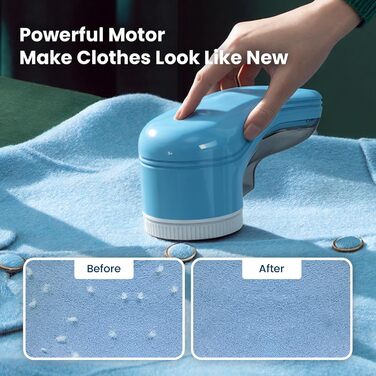 Електричний видалення ворсу для одягу та килимів, USB, 3 леза, блакитний