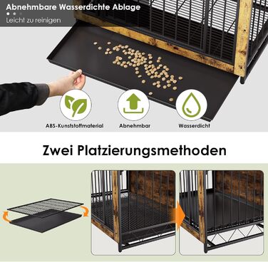 Дерев'яний вольєр для собак, 93x64x58 см, з піддоном та мисками, для собак середніх та маленьких порід (до 40 кг), білий (колір дерева)